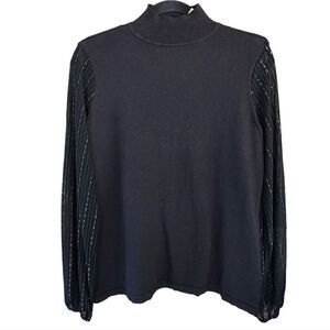 Anne Klein NWT Mock High Neck Mesh Metallic‎ Sleeve Sweater Cotton Knit Size M